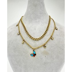 Gold İkili Kelebek Detaylı Kolye